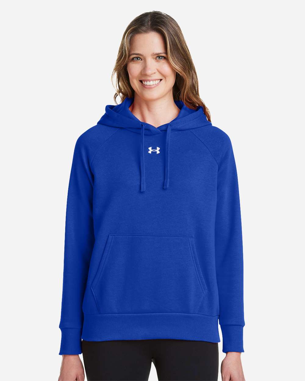 Under Armour Women's Rival Fleece Hooded Sweatshirt in Royal/White - custom logo apparel by Buckeye Branding Co.