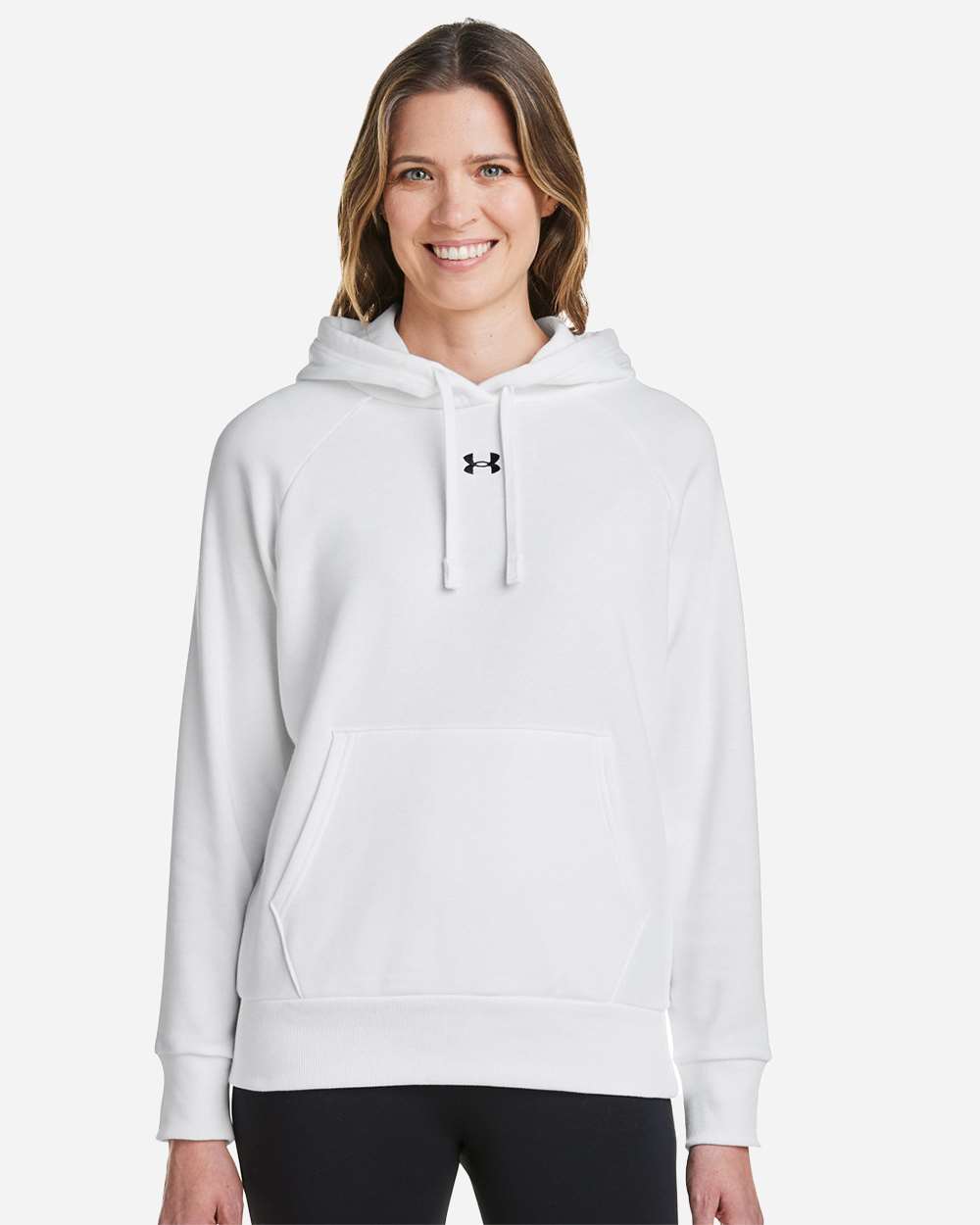 Under Armour Women's Rival Fleece Hooded Sweatshirt in White/Black - custom logo apparel by Buckeye Branding Co.