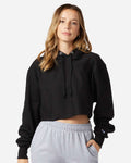 Champion Women's Reverse Weave Hooded Cropped Sweatshirt in Black - custom logo apparel by Buckeye Branding Co.