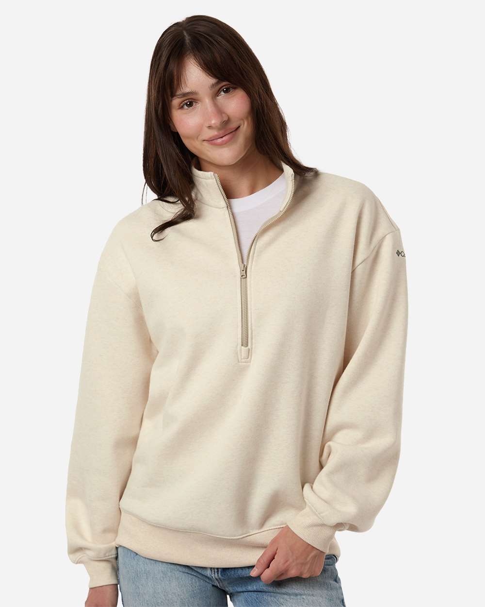 Columbia Women's Aldermore Half-Zip Pullover in Oatmeal Heather - custom logo apparel by Buckeye Branding Co.