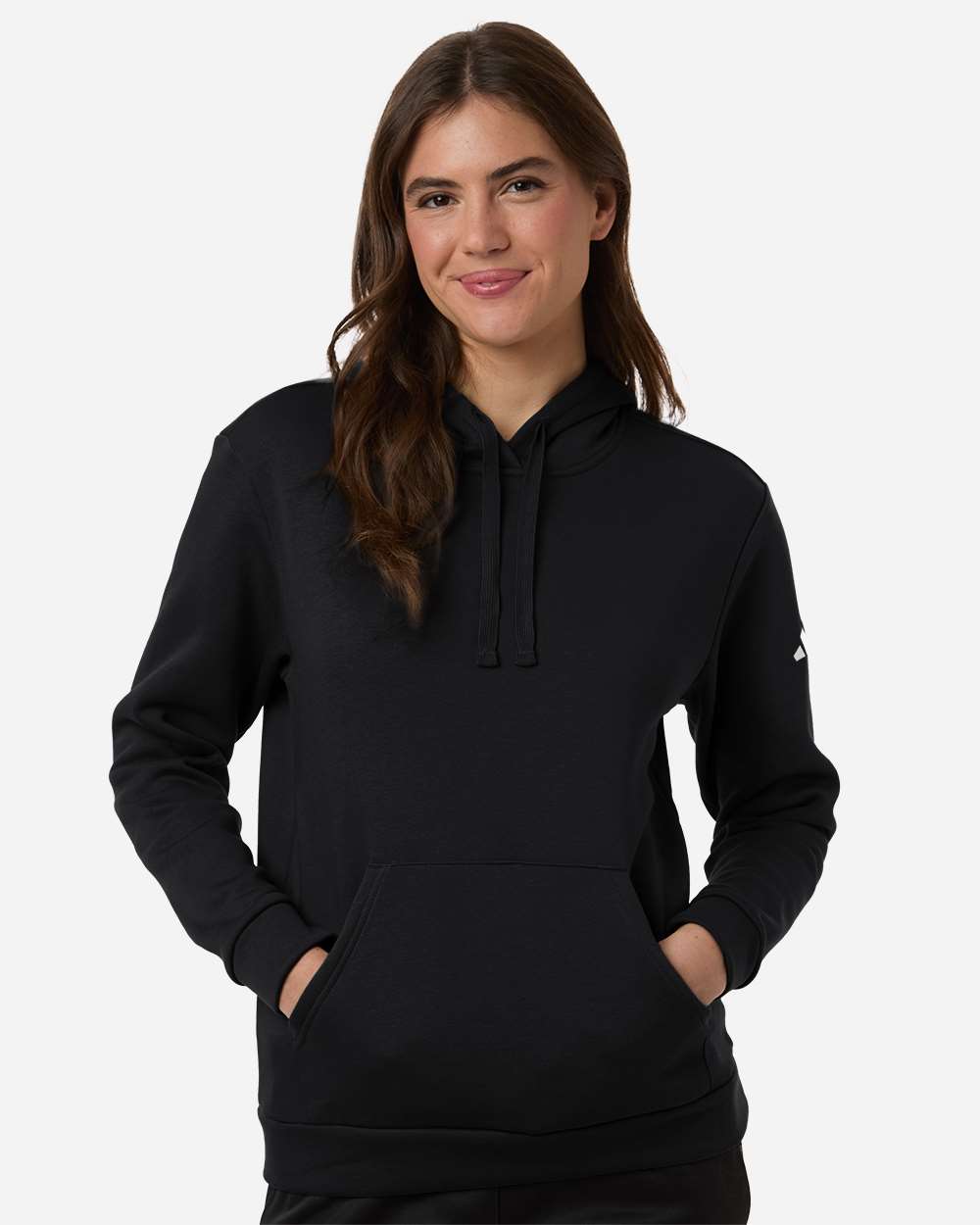 adidas Women's Fleece Hooded Sweatshirt in Black/White - custom logo apparel by Buckeye Branding Co.