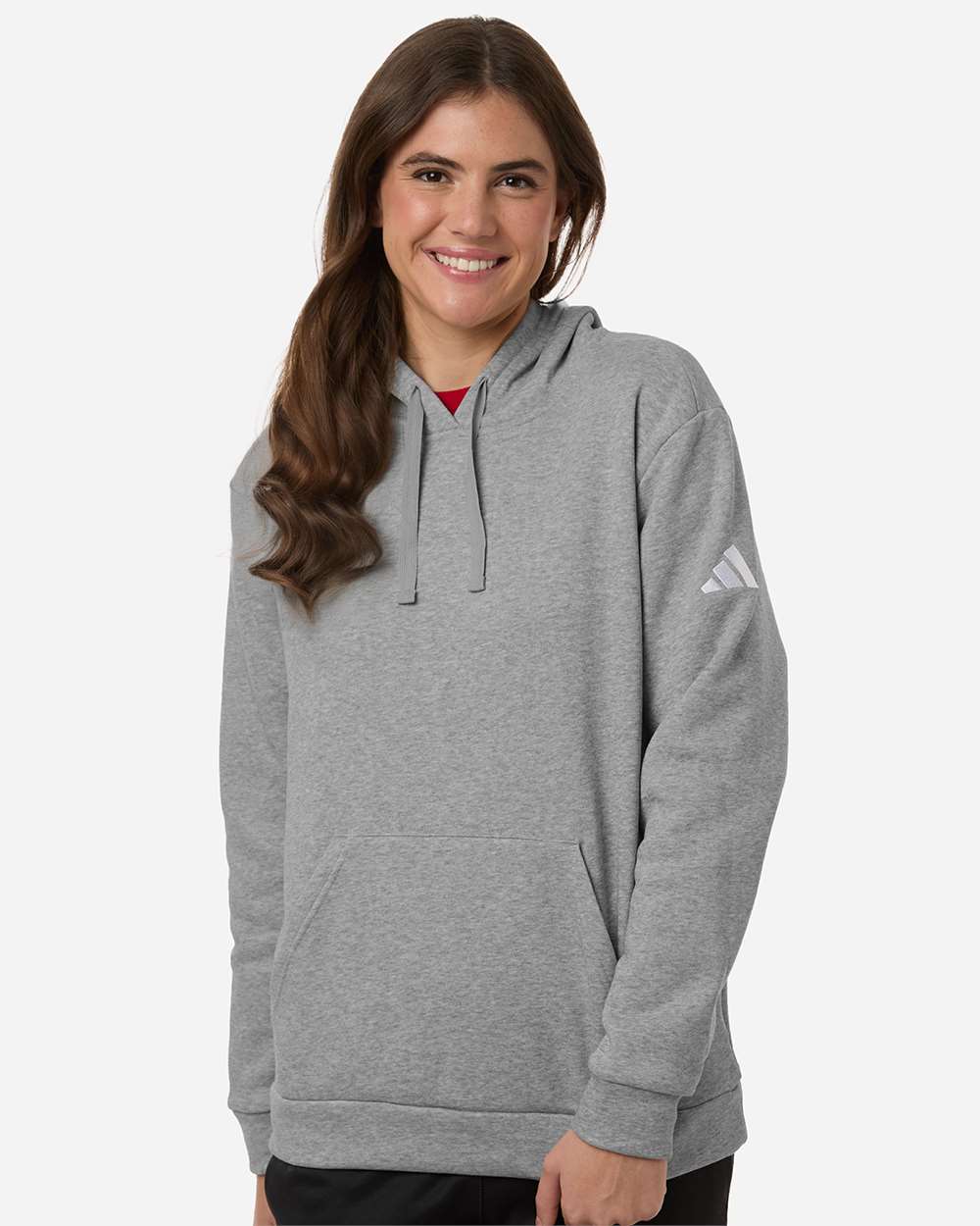 adidas Women's Fleece Hooded Sweatshirt in Medium Grey Heather/White - custom logo apparel by Buckeye Branding Co.