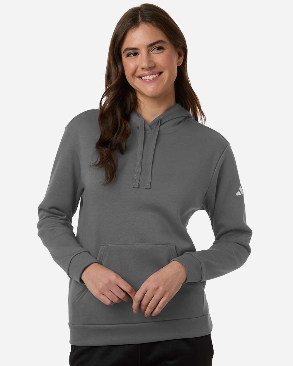 adidas Women's Fleece Hooded Sweatshirt in Team Grey Four/White - custom logo apparel by Buckeye Branding Co.