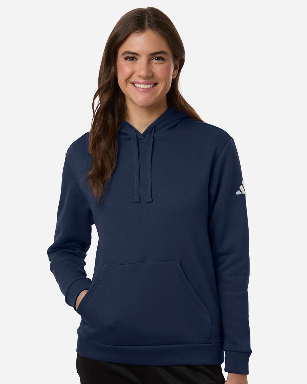 adidas Women's Fleece Hooded Sweatshirt in Team Navy Blue/White - custom logo apparel by Buckeye Branding Co.