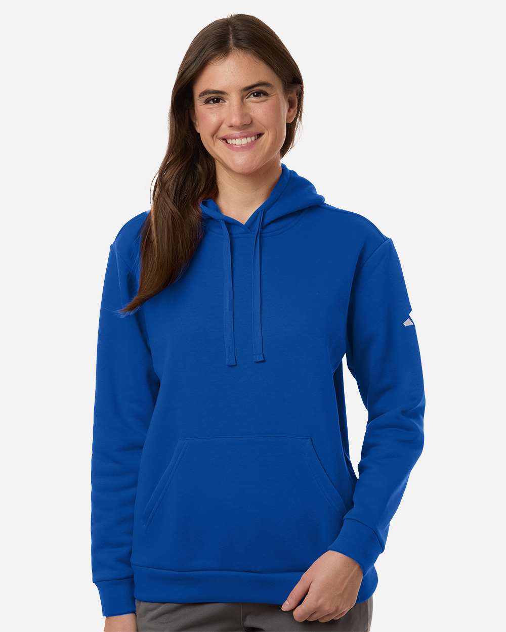 adidas Women's Fleece Hooded Sweatshirt in Team Royal Blue/White - custom logo apparel by Buckeye Branding Co.