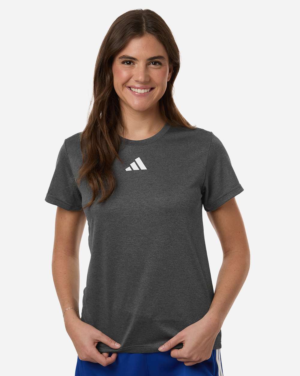 adidas Women's Pregame Tee in Dark Grey Heather/White - custom logo apparel by Buckeye Branding Co.