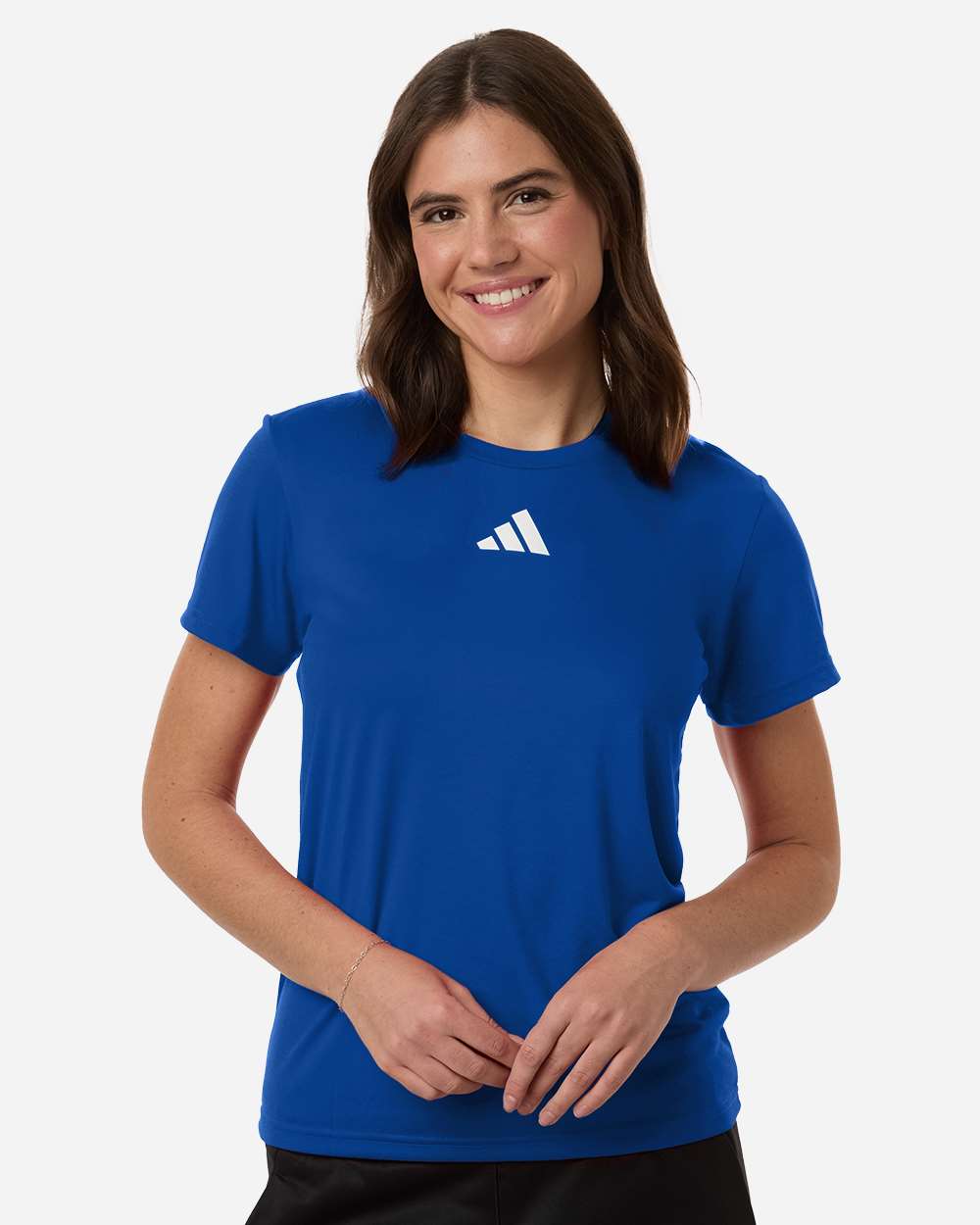 adidas Women's Pregame Tee in Team Royal Blue/White - custom logo apparel by Buckeye Branding Co.