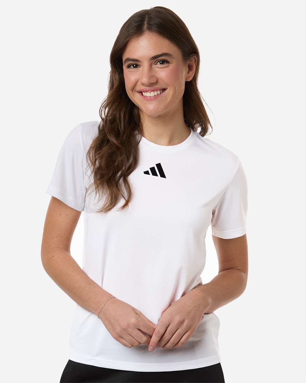 adidas Women's Pregame Tee in White/Black - custom logo apparel by Buckeye Branding Co.