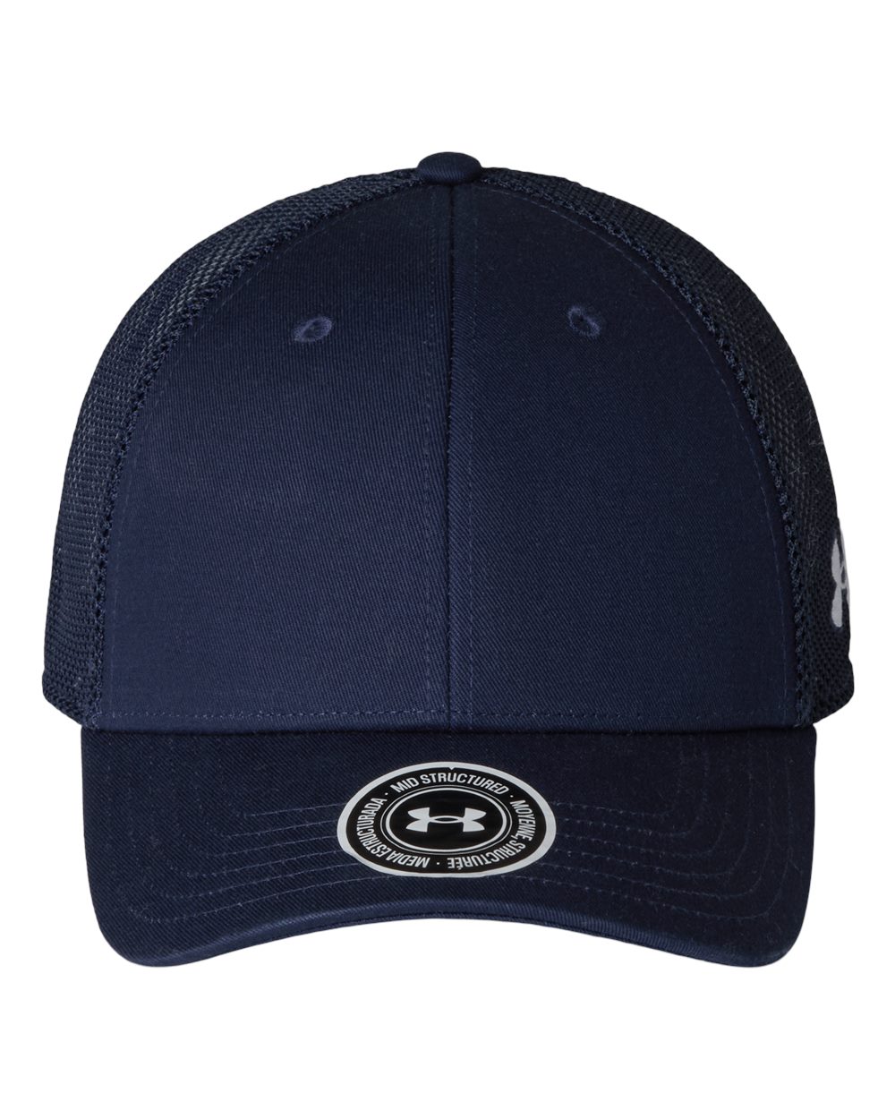 Under Armour Team Mid Trucker Cap in Midnight Navy/Midnight Navy/White - custom logo hat by Buckeye Branding Co.