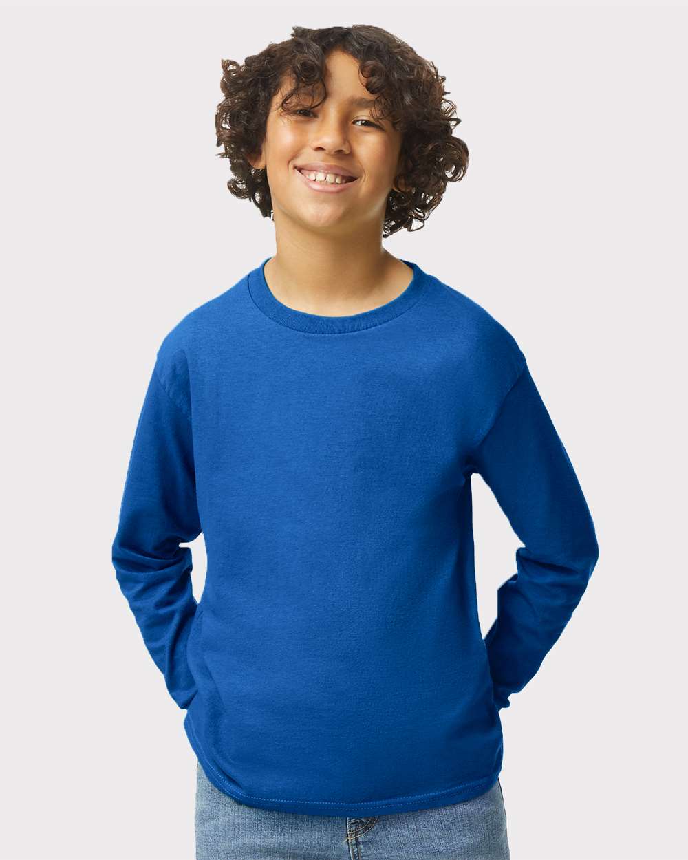 Gildan Youth Heavy Cotton Long Sleeve on model