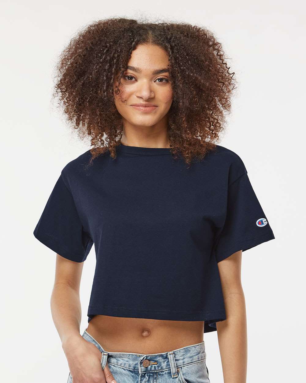 Champion Women's Heritage Jersey Crop T-Shirt in Navy - custom logo apparel by Buckeye Branding Co.