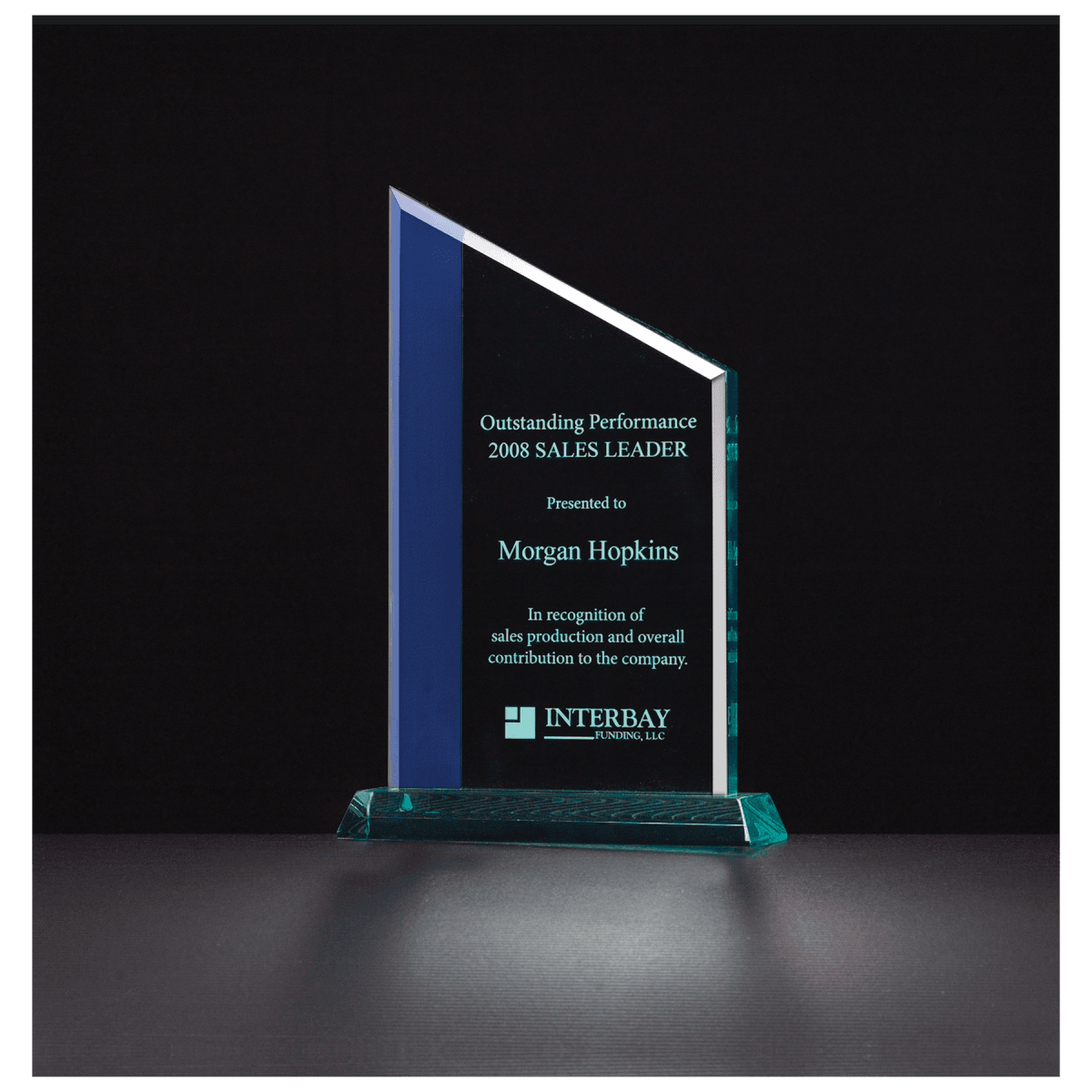 5 1/2" x 8" Zenith Jade Acrylic Award with Blue Highlights, product photo