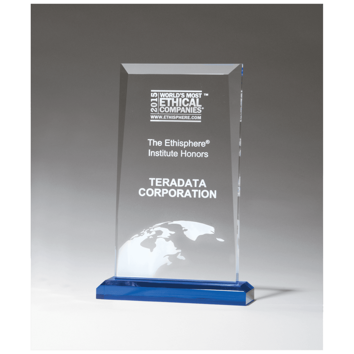5" x 7 3/4" Apex Clear Acrylic Award with Blue Highlights and Blue Base, product photo