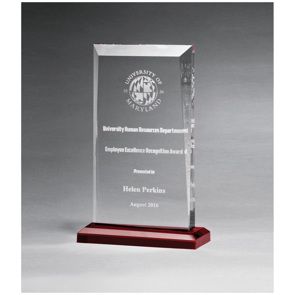 5" x 7 3/4" Apex Clear Acrylic Award with Red Highlights and Red Base, product photo
