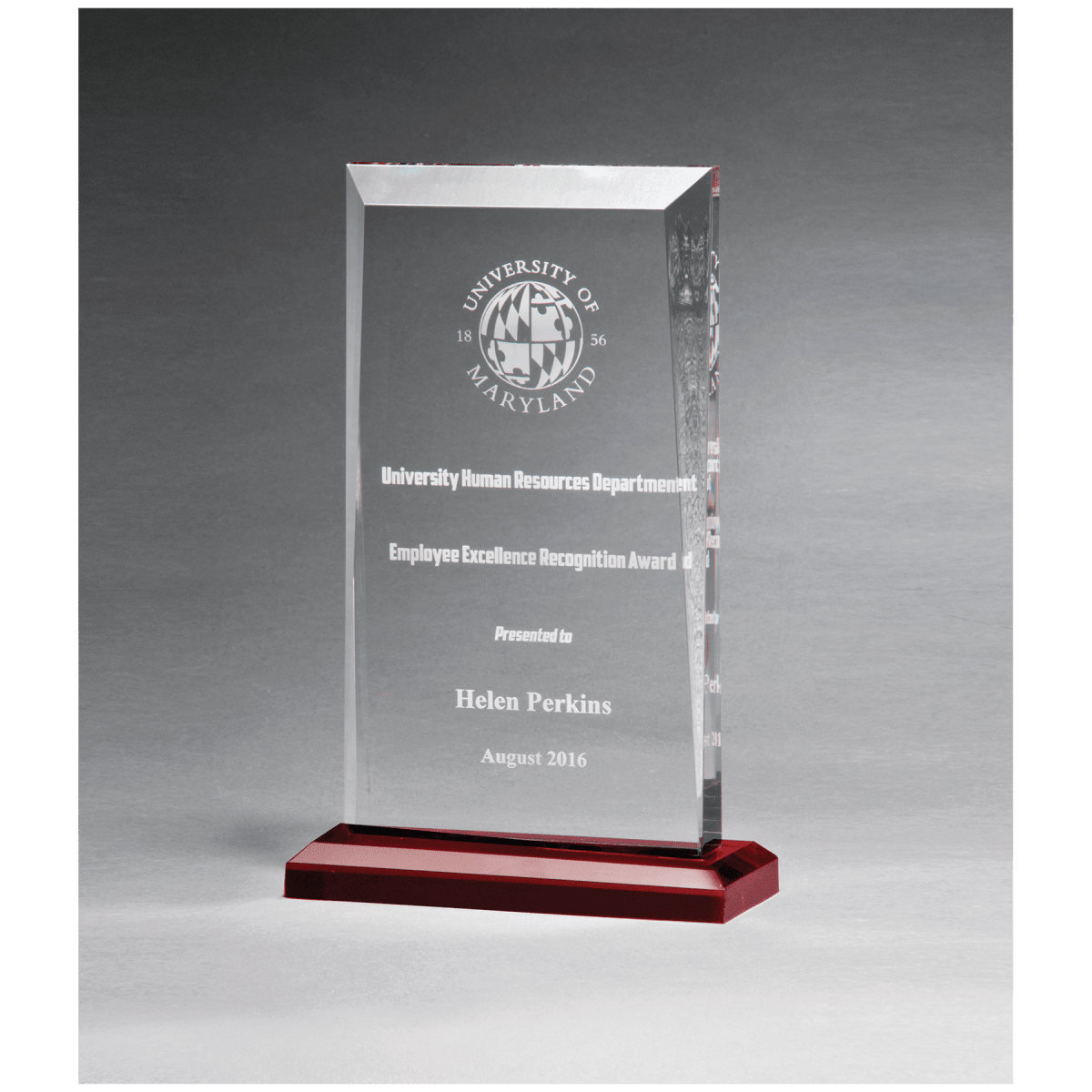 5" x 7 3/4" Apex Clear Acrylic Award with Red Highlights and Red Base, product photo