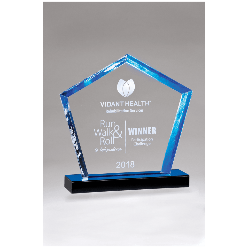8" x 9" Diamond Acrylic Award with Blue Accent and Blue Mirror Base, product photo