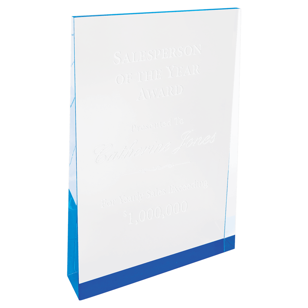 5" x 8" Blue Acrylic Wedge - custom engraved acrylic award by The Buckeye Branding Company