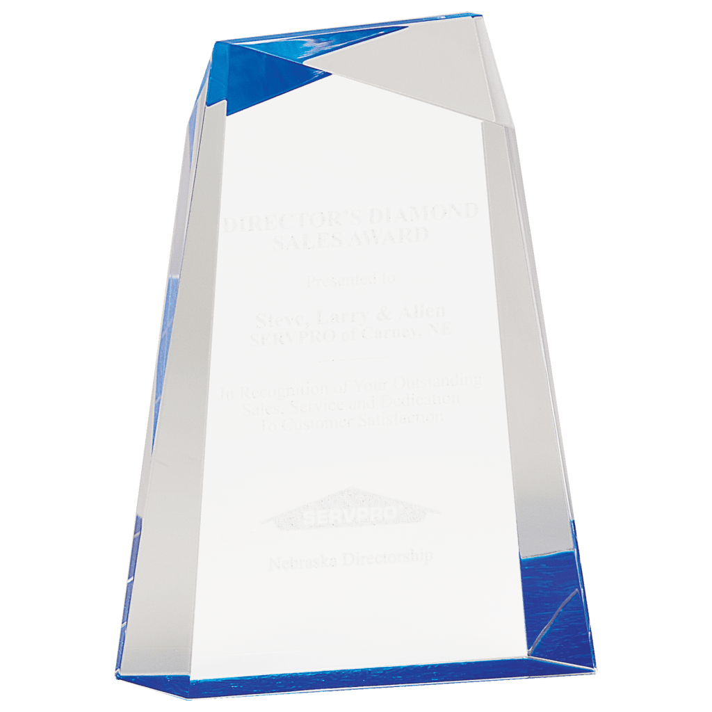 7" Blue Facet Wedge Acrylic, product photo