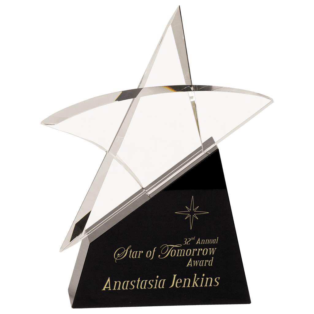 9 1/2" Clear Crystal Outline Star on Black Base - custom engraved crystal award by The Buckeye Branding Company