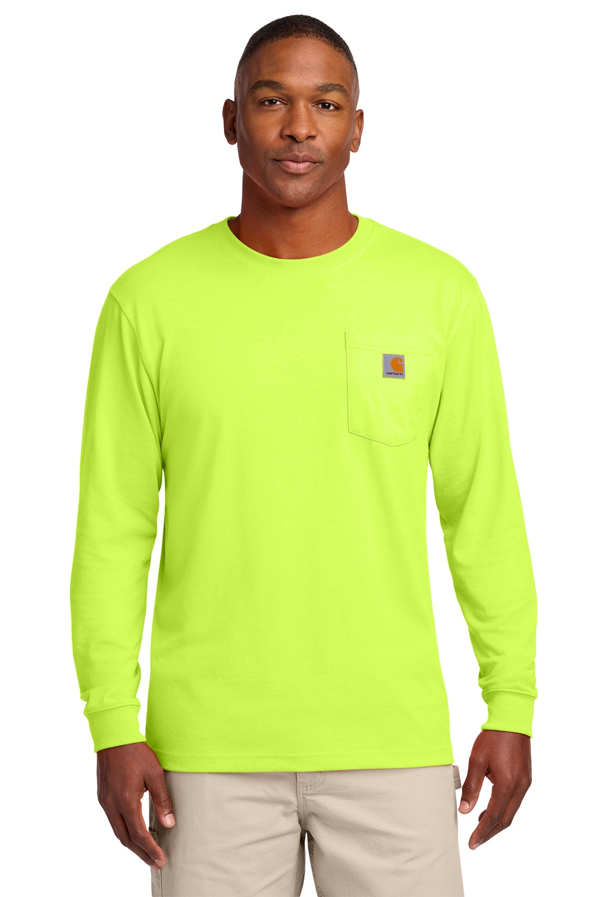 Carhartt Workwear Pocket Long Sleeve Tee in Brite Lime - custom logo apparel by Buckeye Branding Co.