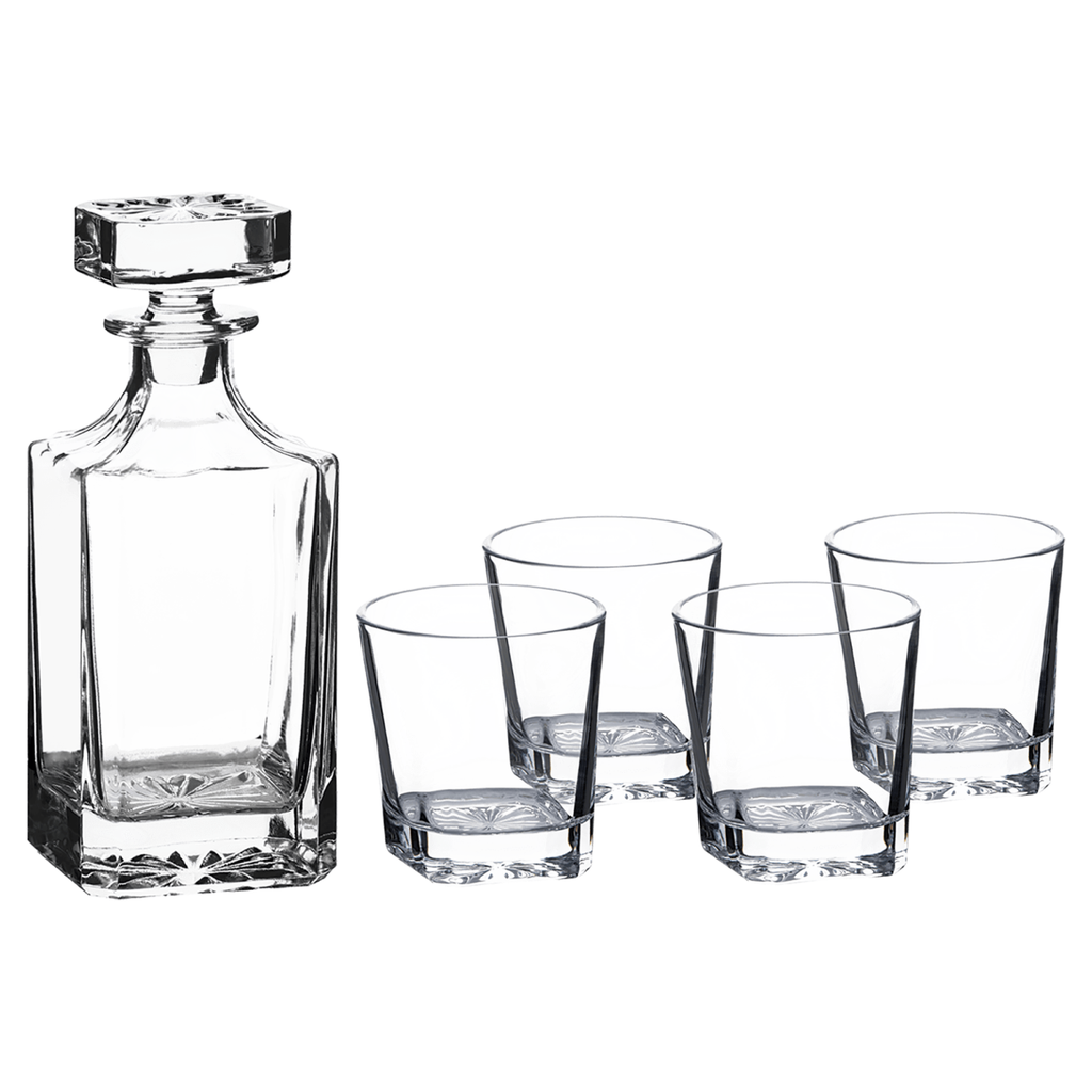 Engraved Whiskey Decanter Set with Four Rocks Glasses, blank before personalization