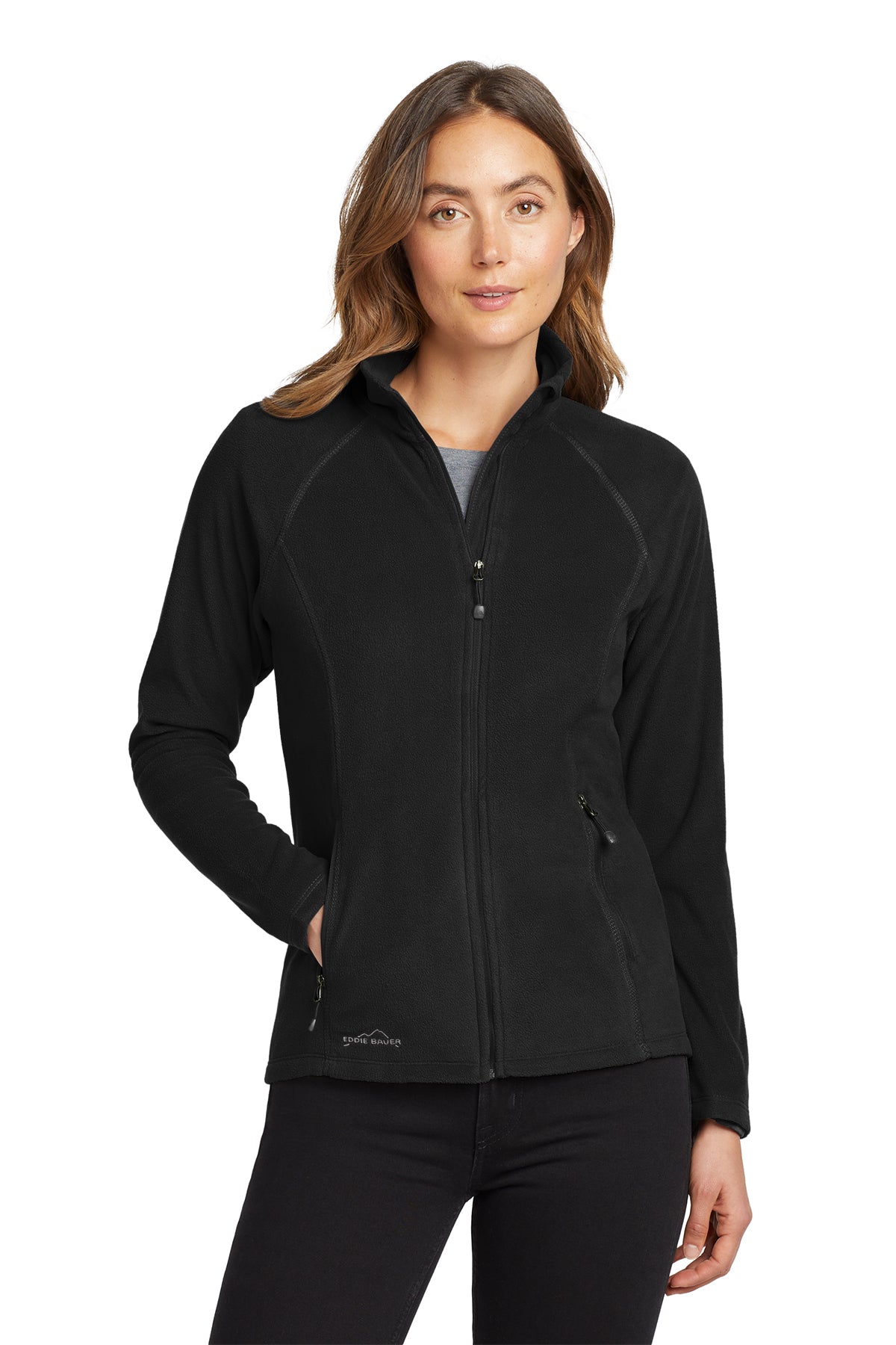 Eddie Bauer Women's Full-Zip Microfleece Jacket in Black - custom logo apparel by Buckeye Branding Co.