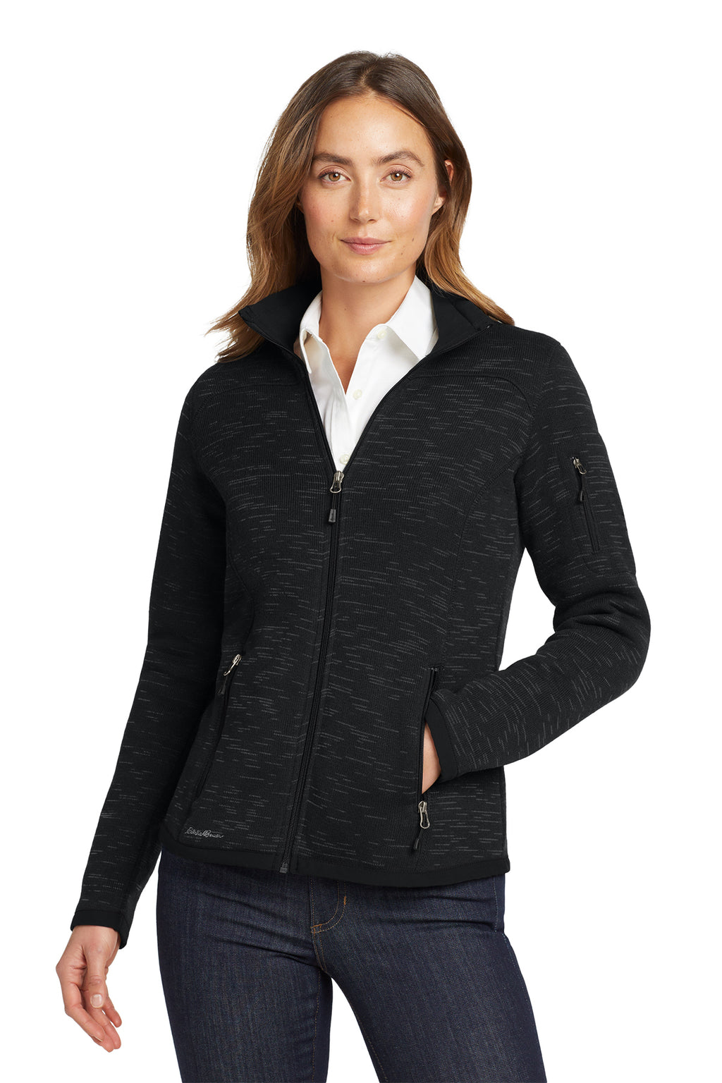 Eddie Bauer Women's Sweater Fleece Full-Zip in Black - custom logo apparel by Buckeye Branding Co.