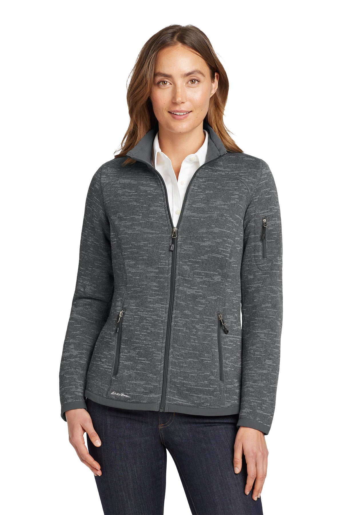Eddie Bauer Women's Sweater Fleece Full-Zip in Dark Grey Heather - custom logo apparel by Buckeye Branding Co.