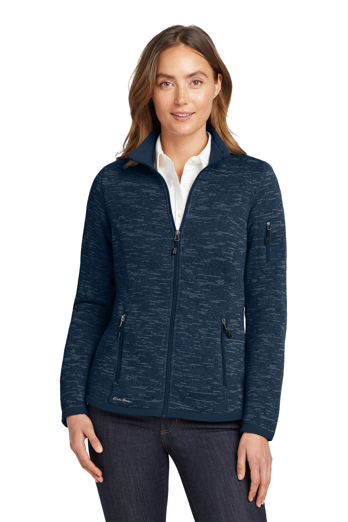 Eddie Bauer Women's Sweater Fleece Full-Zip in River Blue Navy Heather - custom logo apparel by Buckeye Branding Co.