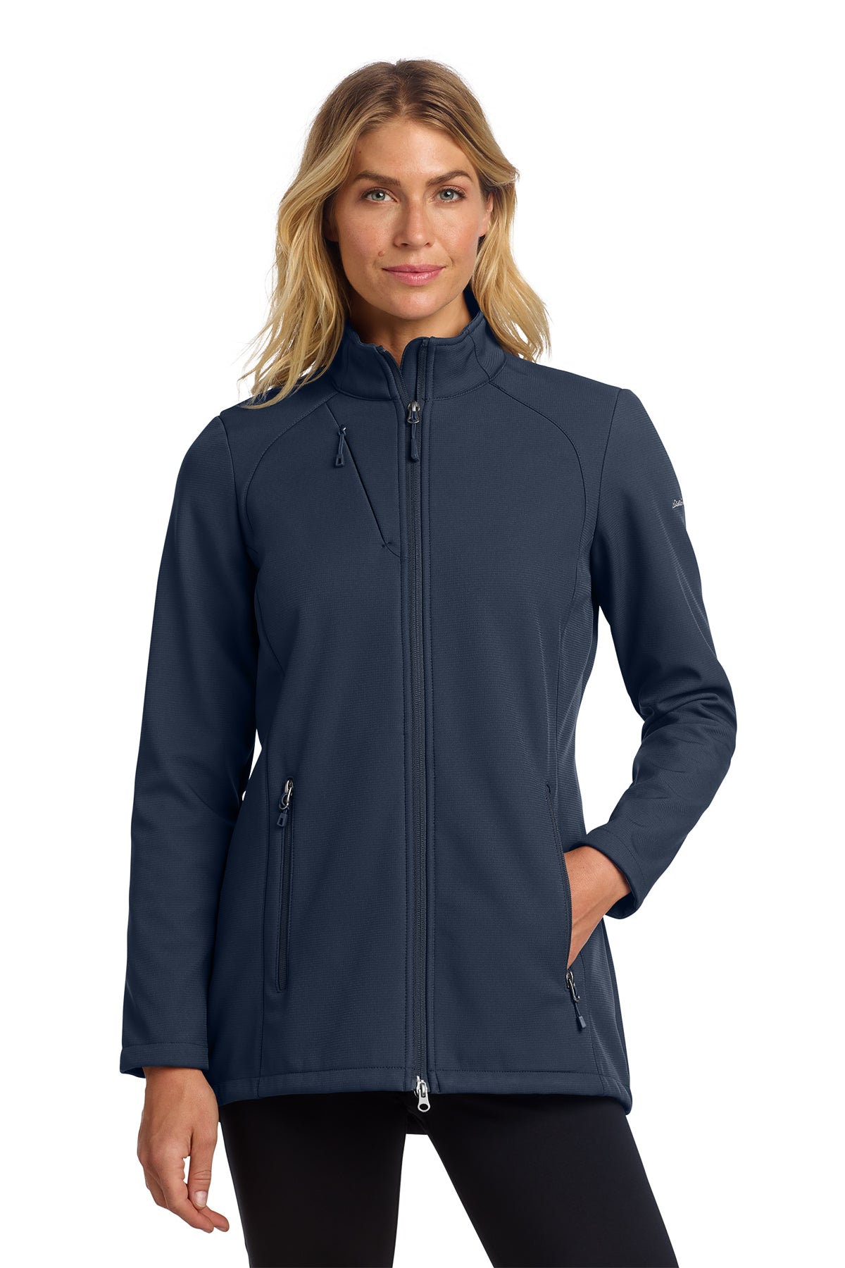 Eddie Bauer Women's Stretch Soft Shell Jacket in River Blue Navy - custom logo apparel by Buckeye Branding Co.