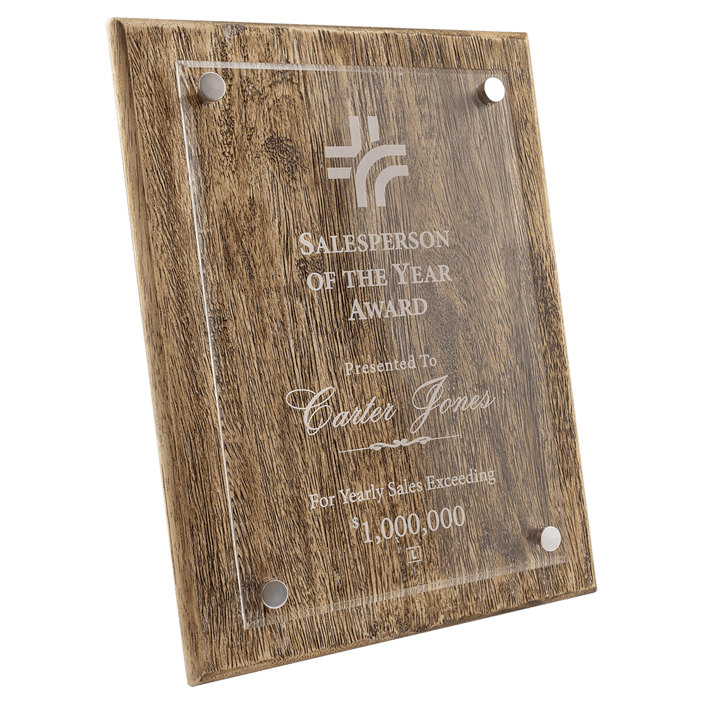 9" x 12" Barnwood Floating Acrylic Plaque - custom engraved plaque by The Buckeye Branding Company