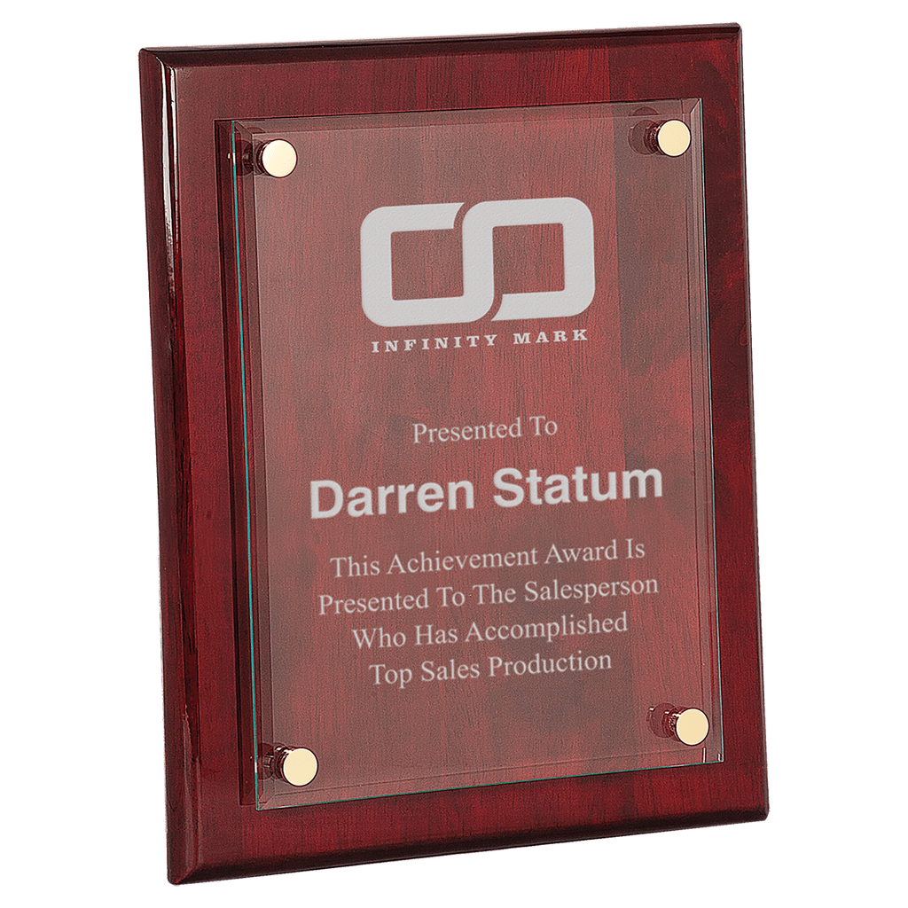 8" x 10" Rosewood Piano Finish Floating Glass Plaque - custom engraved plaque by The Buckeye Branding Company