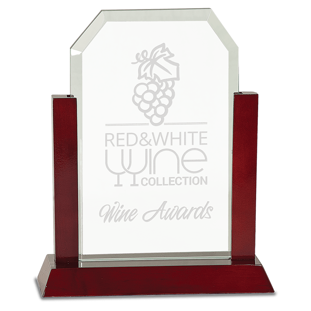 9" Gateway Jade Clip Corner Glass Award with Rosewood Finish Base - custom engraved glass award by The Buckeye Branding Company