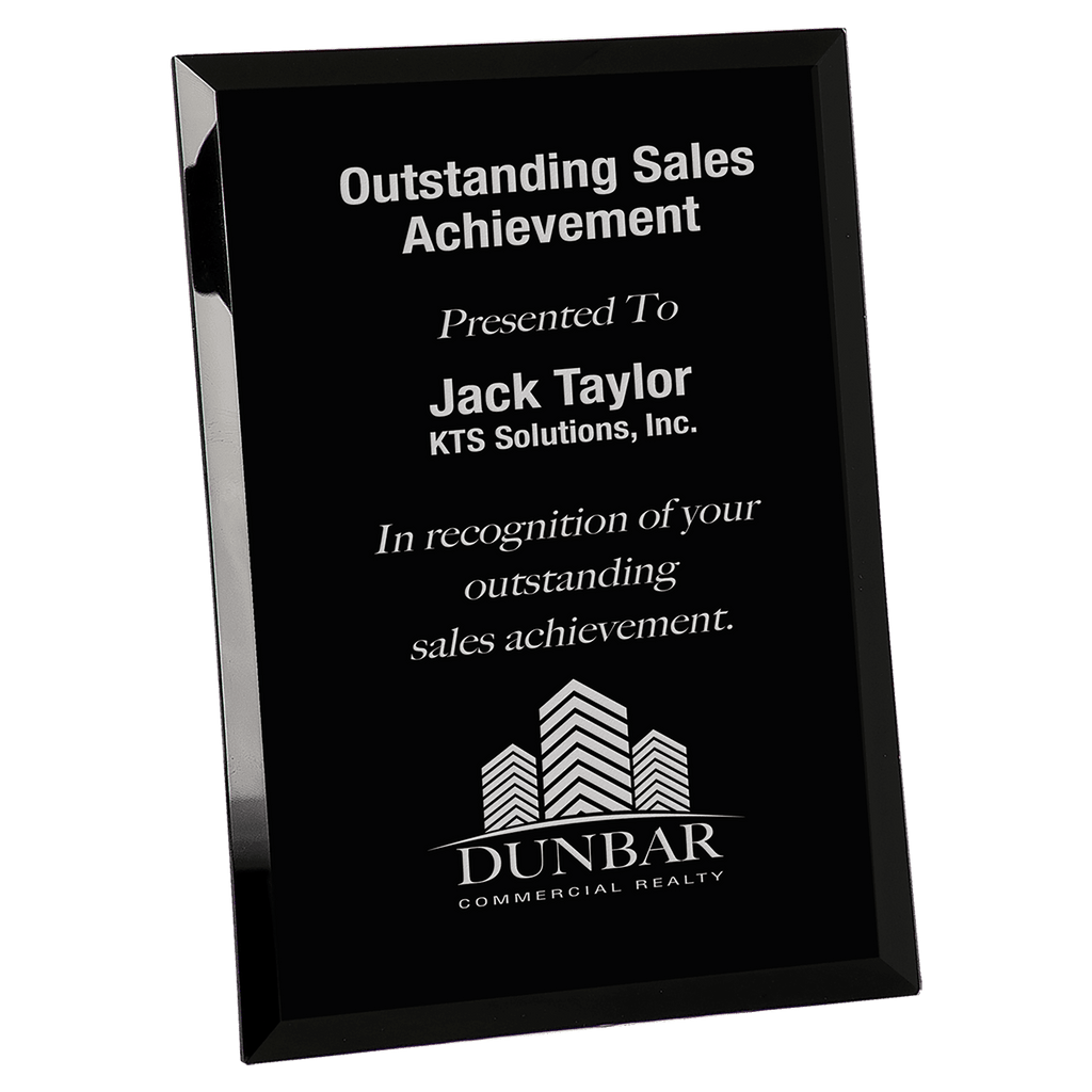 9" x 12" Black Glass Mirror Plaque - custom engraved plaque by The Buckeye Branding Company