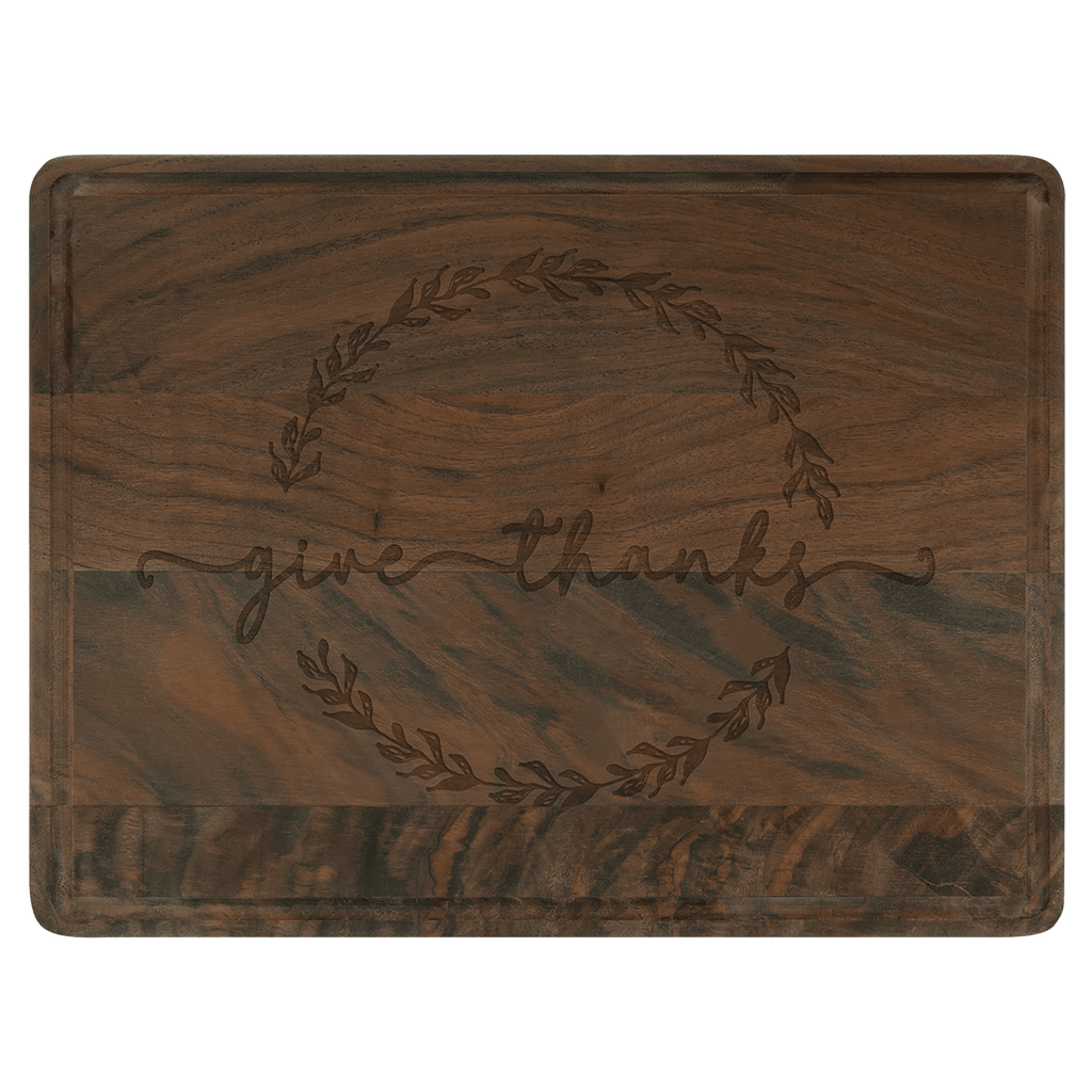 11 1/2" x 8 3/4" Walnut Cutting Board with Drip Ring - custom engraved cutting board by The Buckeye Branding Company