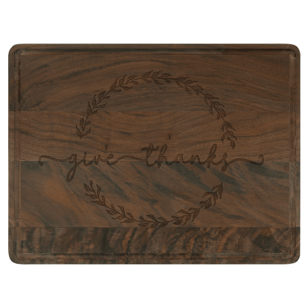 11 1/2" x 8 3/4" Walnut Cutting Board with Drip Ring - custom engraved cutting board by The Buckeye Branding Company