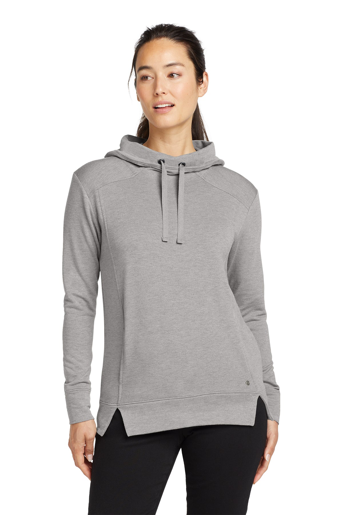 OGIO Women's Luuma Pullover Fleece Hoodie in Petrol Grey Heather - custom logo apparel by Buckeye Branding Co.