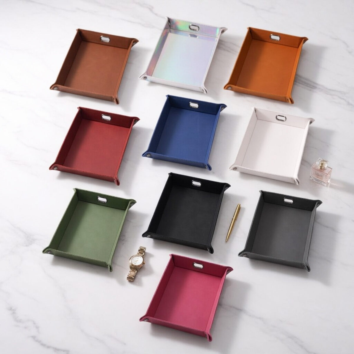 Engraved Leatherette Valet Tray, blank before personalization