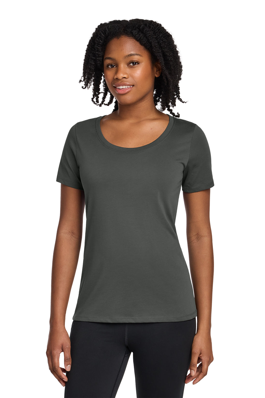 Nike Women's Dri-FIT Cotton/Poly Scoop Neck Tee in Anthracite - custom logo apparel by Buckeye Branding Co.