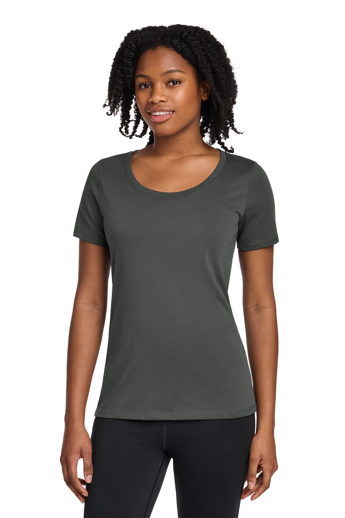 Nike Women's Dri-FIT Cotton/Poly Scoop Neck Tee in Anthracite - custom logo apparel by Buckeye Branding Co.
