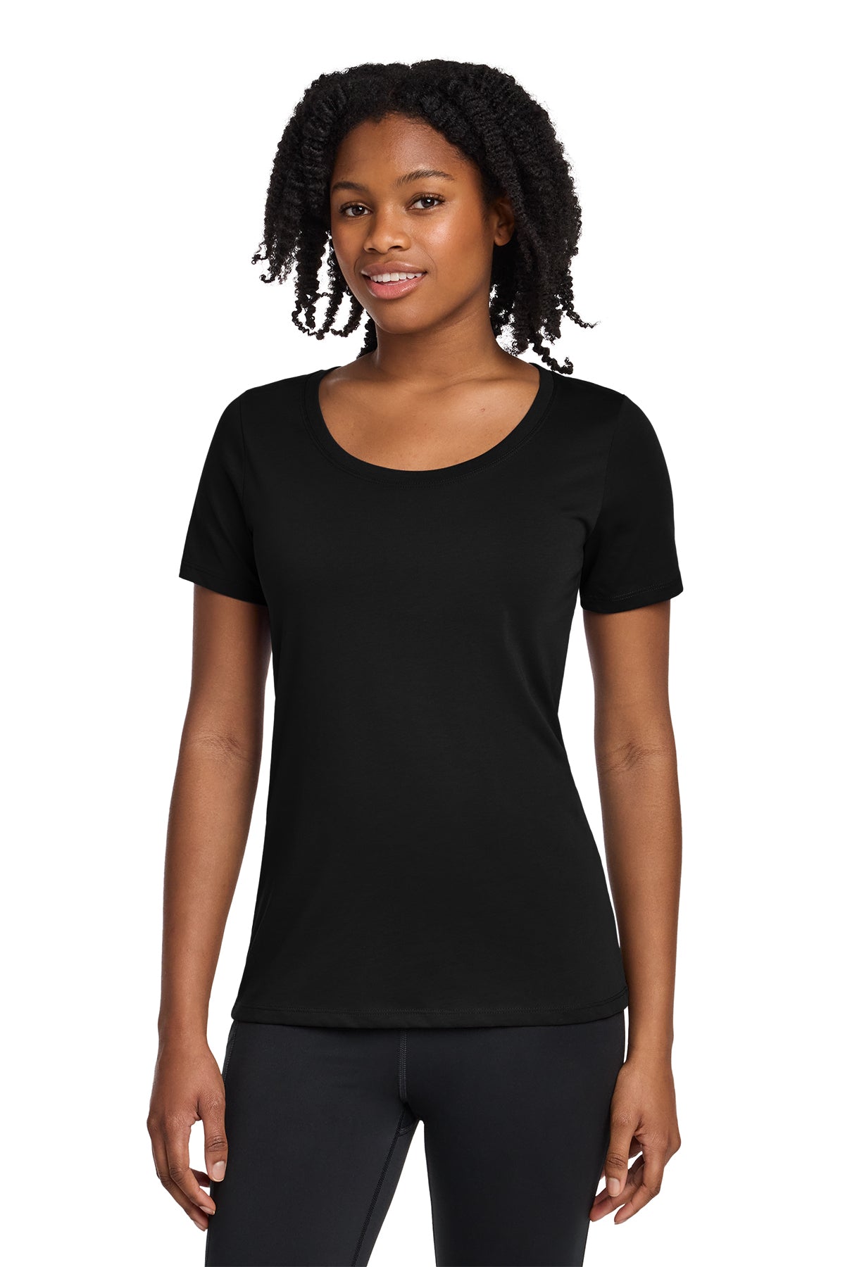 Nike Women's Dri-FIT Cotton/Poly Scoop Neck Tee in Black - custom logo apparel by Buckeye Branding Co.