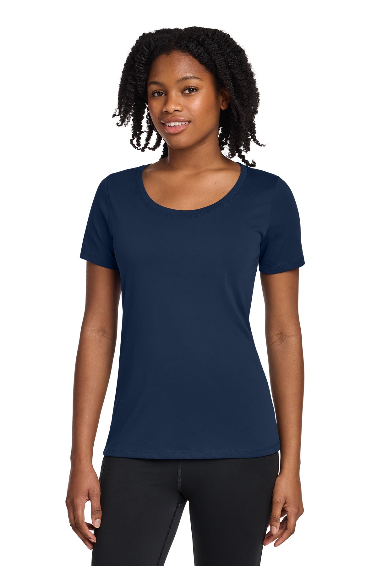 Nike Women's Dri-FIT Cotton/Poly Scoop Neck Tee in College Navy - custom logo apparel by Buckeye Branding Co.