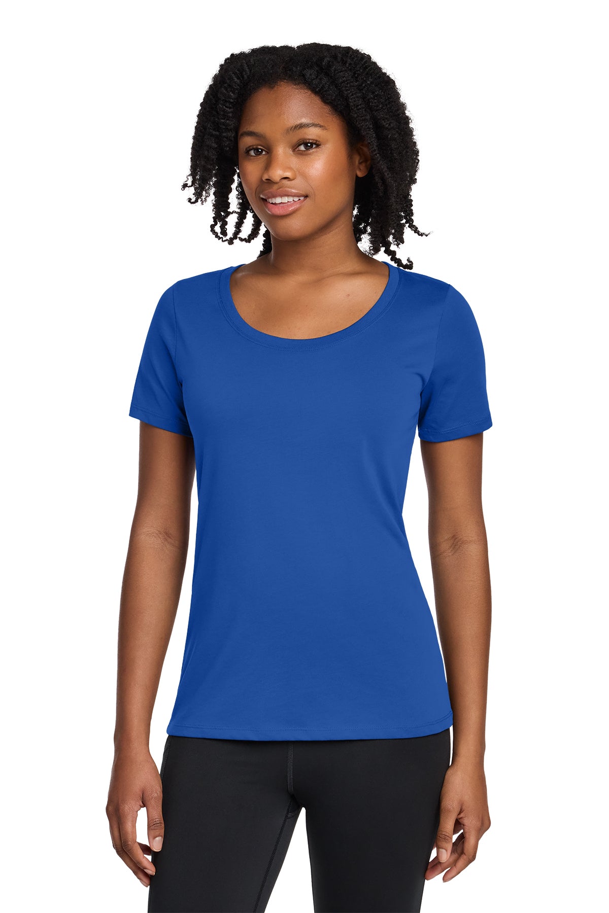 Nike Women's Dri-FIT Cotton/Poly Scoop Neck Tee in Rush Blue - custom logo apparel by Buckeye Branding Co.