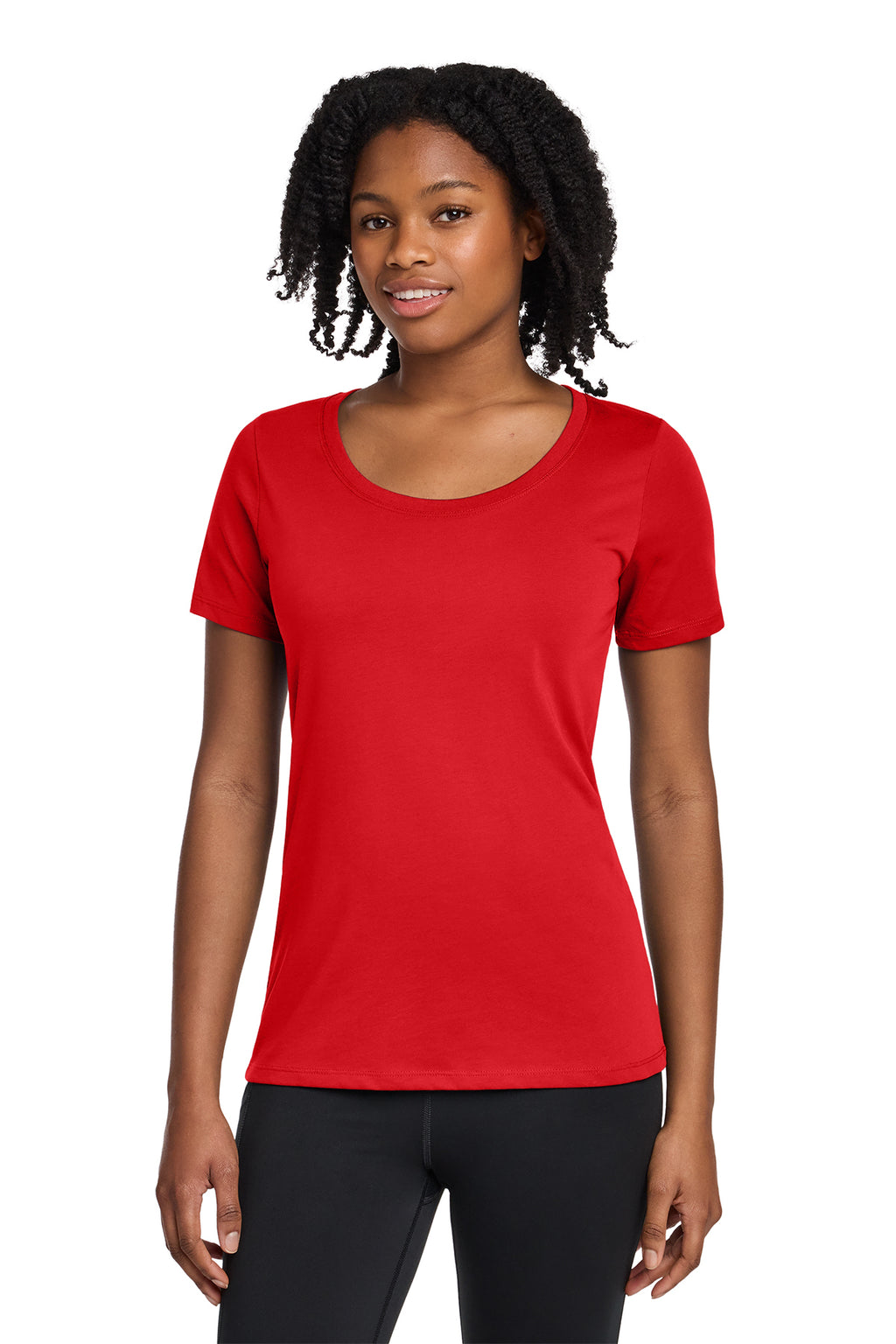 Nike Women's Dri-FIT Cotton/Poly Scoop Neck Tee in University Red - custom logo apparel by Buckeye Branding Co.