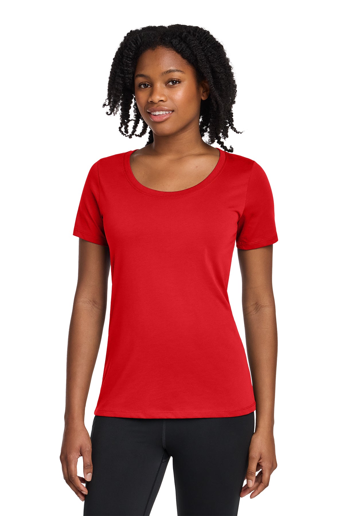 Nike Women's Dri-FIT Cotton/Poly Scoop Neck Tee in University Red - custom logo apparel by Buckeye Branding Co.