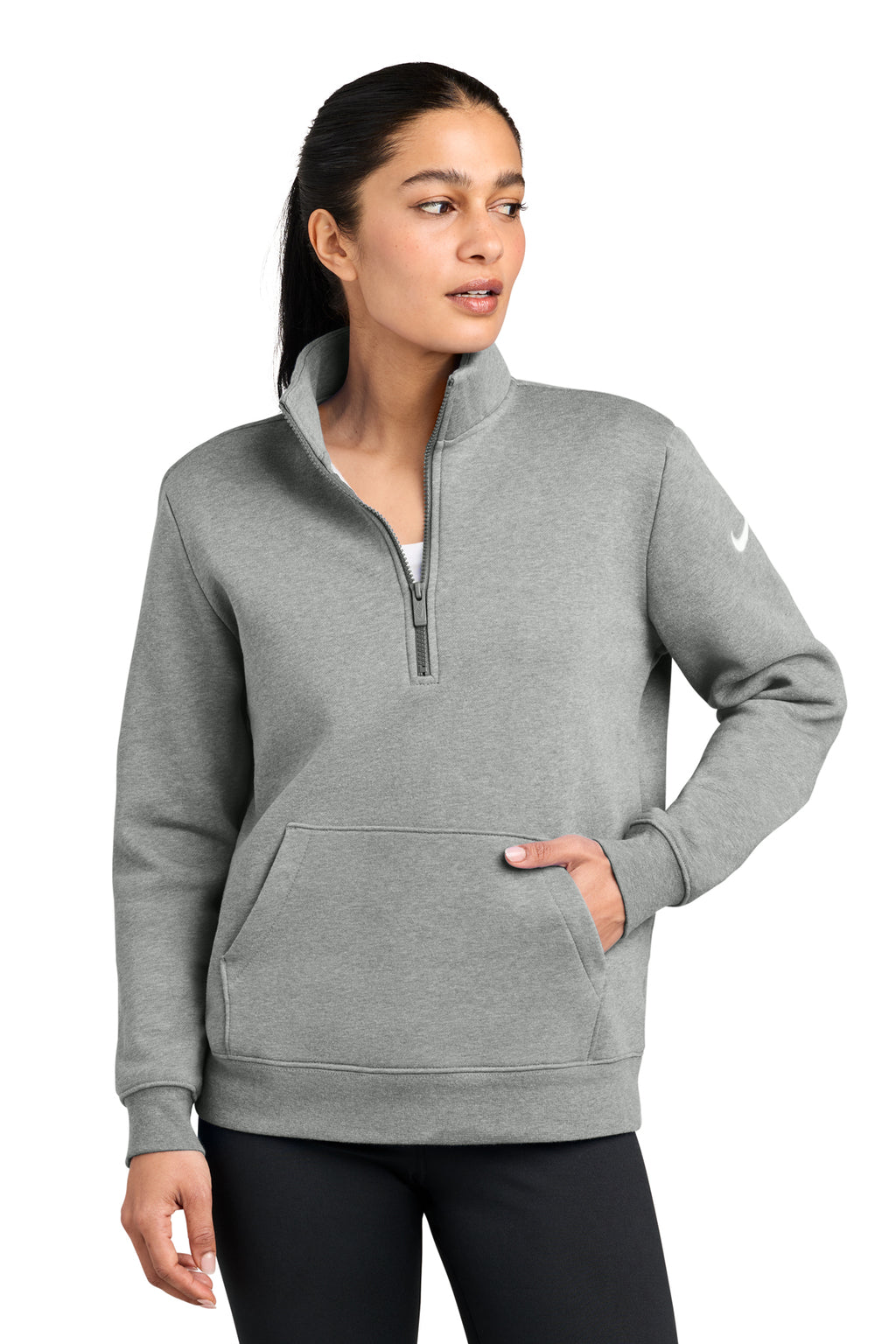 Nike Women's Club Fleece Sleeve Swoosh 1/2-Zip in Dark Grey Heather - custom logo apparel by Buckeye Branding Co.