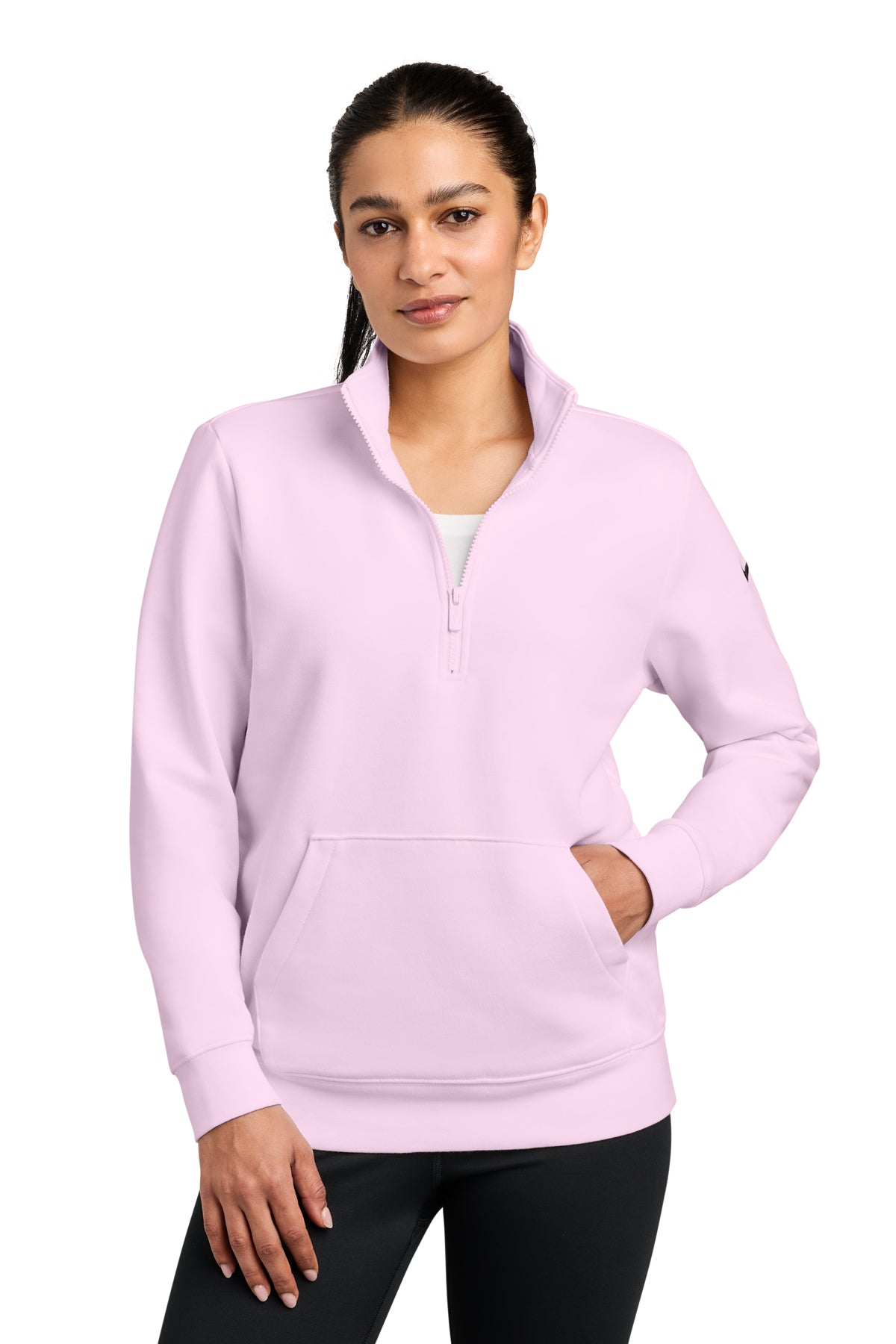 Nike Women's Club Fleece Sleeve Swoosh 1/2-Zip in Pink Foam - custom logo apparel by Buckeye Branding Co.