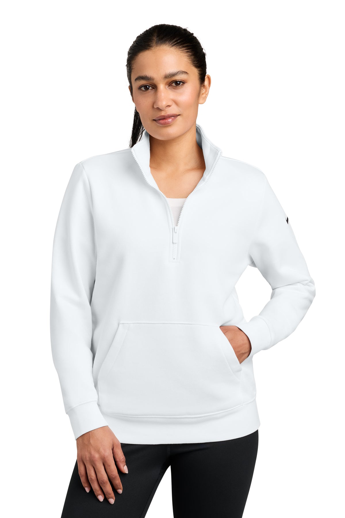Nike Women's Club Fleece Sleeve Swoosh 1/2-Zip in White - custom logo apparel by Buckeye Branding Co.