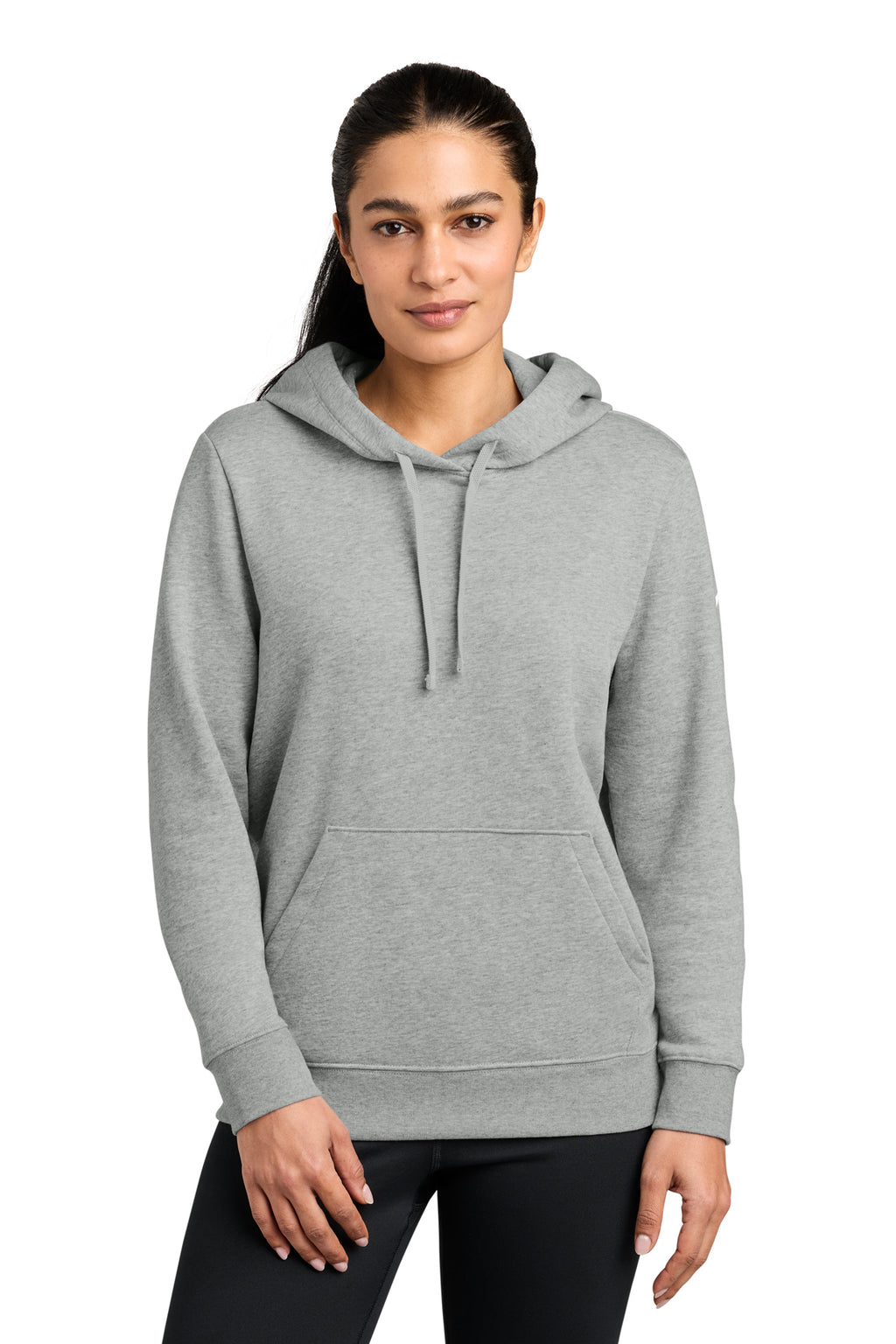 Nike Women's Club Fleece Sleeve Swoosh Pullover Hoodie in Dark Grey Heather - custom logo apparel by Buckeye Branding Co.