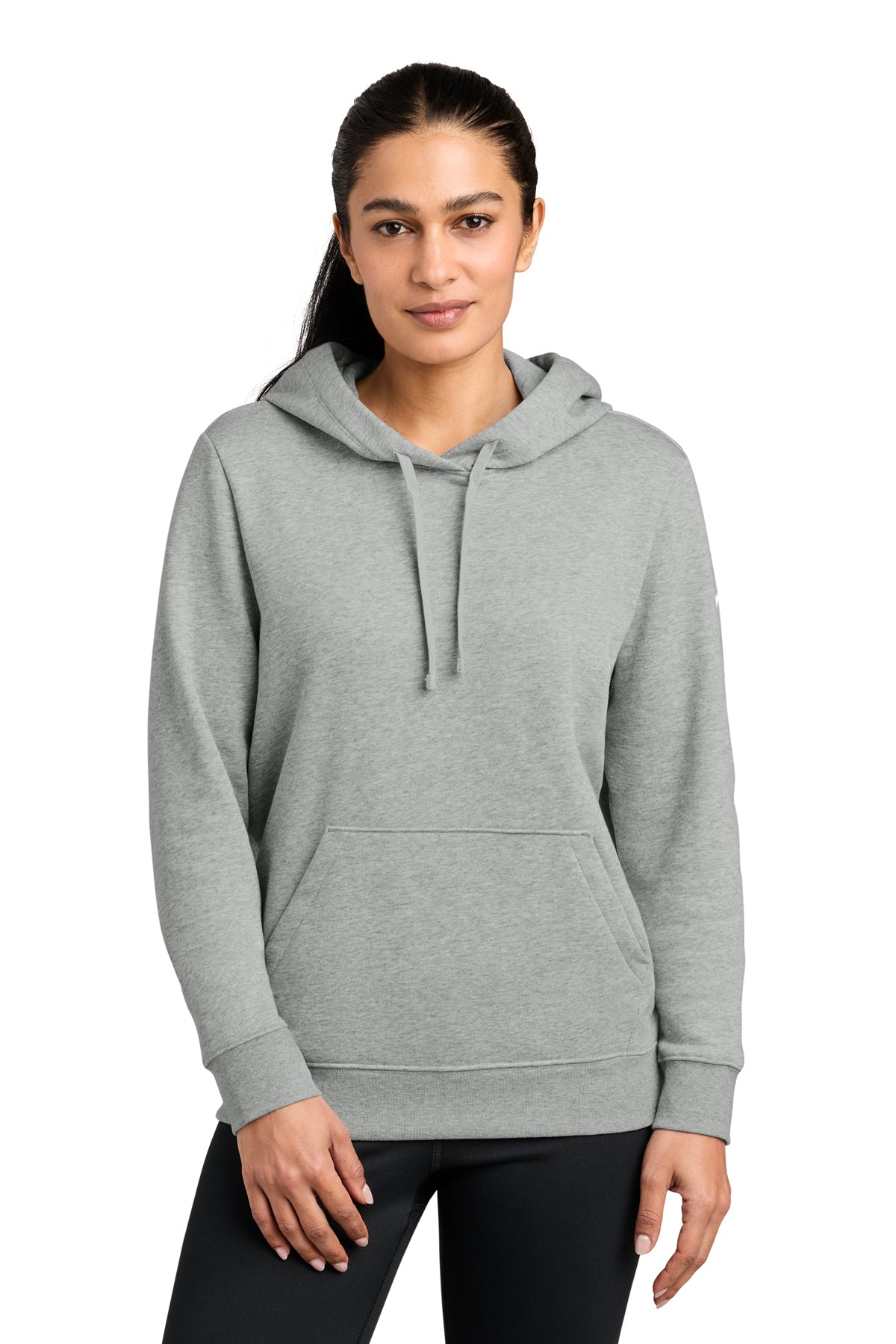 Nike Women's Club Fleece Sleeve Swoosh Pullover Hoodie in Dark Grey Heather - custom logo apparel by Buckeye Branding Co.